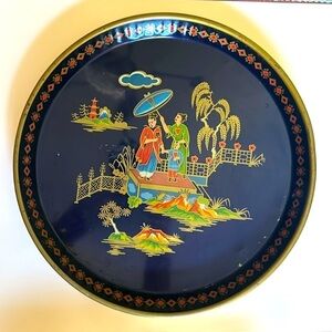 Vintage Daher Decorated Ware Metal Tray Japanese Family Navy Red Gold Green‌‌‌‌